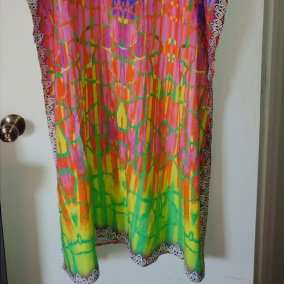 Boho Tie Dye Print Batwing Sleeve Slit Hem Maxi Dress - Picture 9 of 9